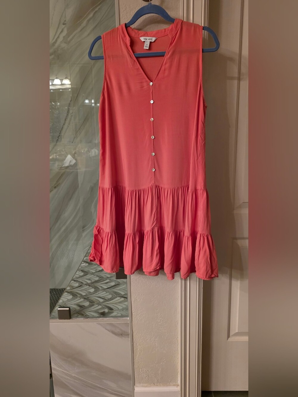 Nine West Coral Tiered Button-Front Mini Dress